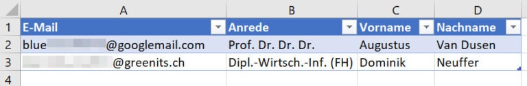 Ein Screenshot, der das Ergebnis des erfolgreich ausgeführten Flows – die Daten in der Excel-Tabelle – anzeigt.