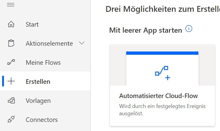 Ein Screenshot, der das Erstellen eines Flows in Power Automate illustriert.