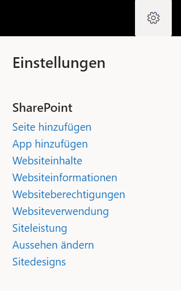 Ein Screenshot, der die Seiteneinstellungen von Microsoft SharePoint anzeigt.