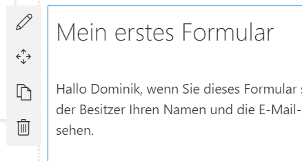 Screenshot, der das Bearbeiten eines Web Parts mit den Optionen 'Bearbeiten', 'Verschieben', 'Duplizieren' und 'Löschen' anzeigt.