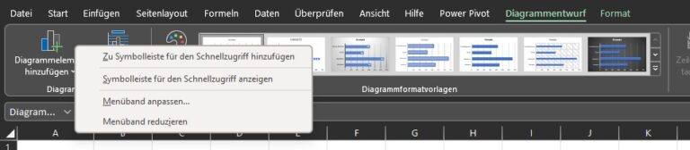 Ein Screenshot, der zeigt, wie in Excel Funktionen für den Schnellzugriff hinzugefügt werden können.