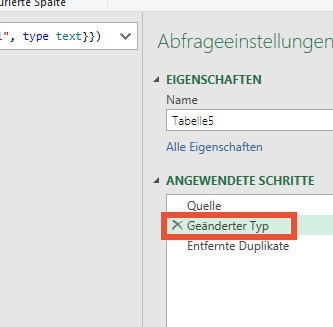 Screenshot, der zeigt, wie im Power Query Editor ein zusätzlicher Schritt oberhalb eines bereits bestehenden Schritts eingefügt werden kann.