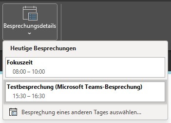 Ein Screenshot, der darstellt, wie in OneNote eine Besprechung ausgewählt wird.