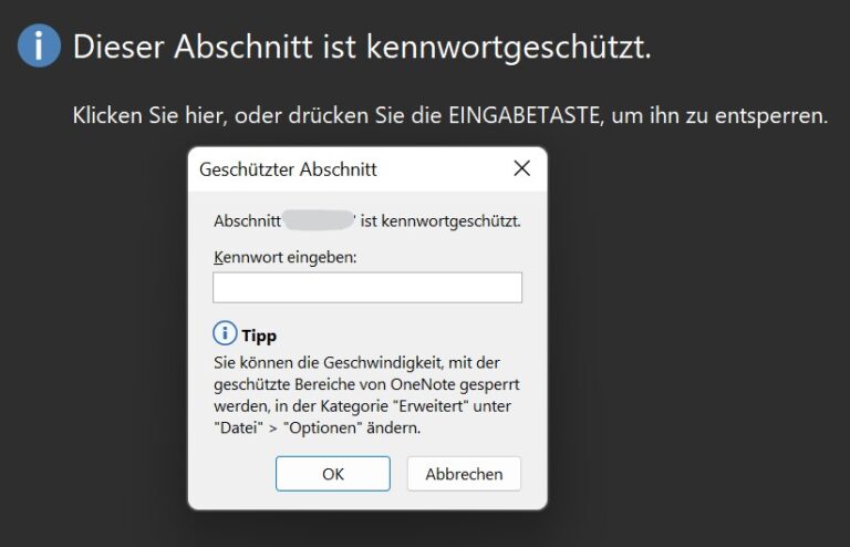 Ein Screenshot, der einen kennwortgeschützten Abschnitt zeigt.