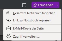 Ein Screenshot, der verdeutlicht, wie ein Notizbuch in OneNote freigegeben werden kann.