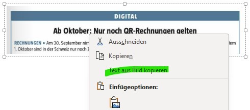 Ein Screenshot, der zeigt, wie in OneNote Text aus Bildern extrahiert werden kann.