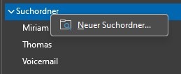 Ein Screenshot zeigt die Outlook-Funktion zum Anlegen eines neuen Suchordners.