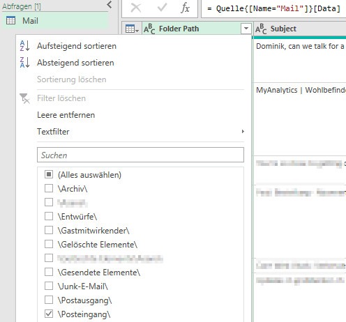 Ein Screenshot, der die Möglichkeiten, Daten bei einem Excel-Import zu filtern, anzeigt.