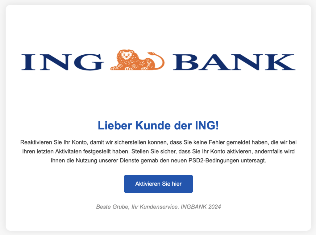 Ein Screenshot, der eine dringende Handlungsaufforderung in einer Phishing-E-Mail zeigt.