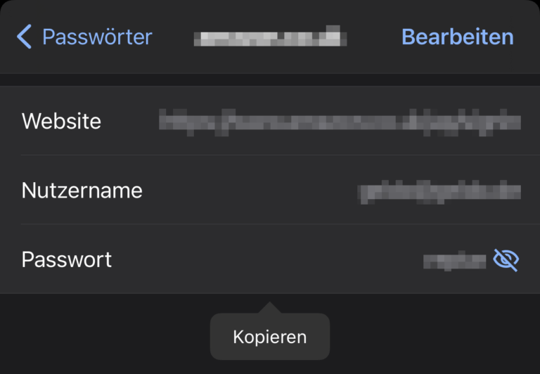 Ein Screenshot, der zeigt, wie auf dem Smartphone in der Google Chrome-App ein Passwort in die Zwischenablage kopiert wird.