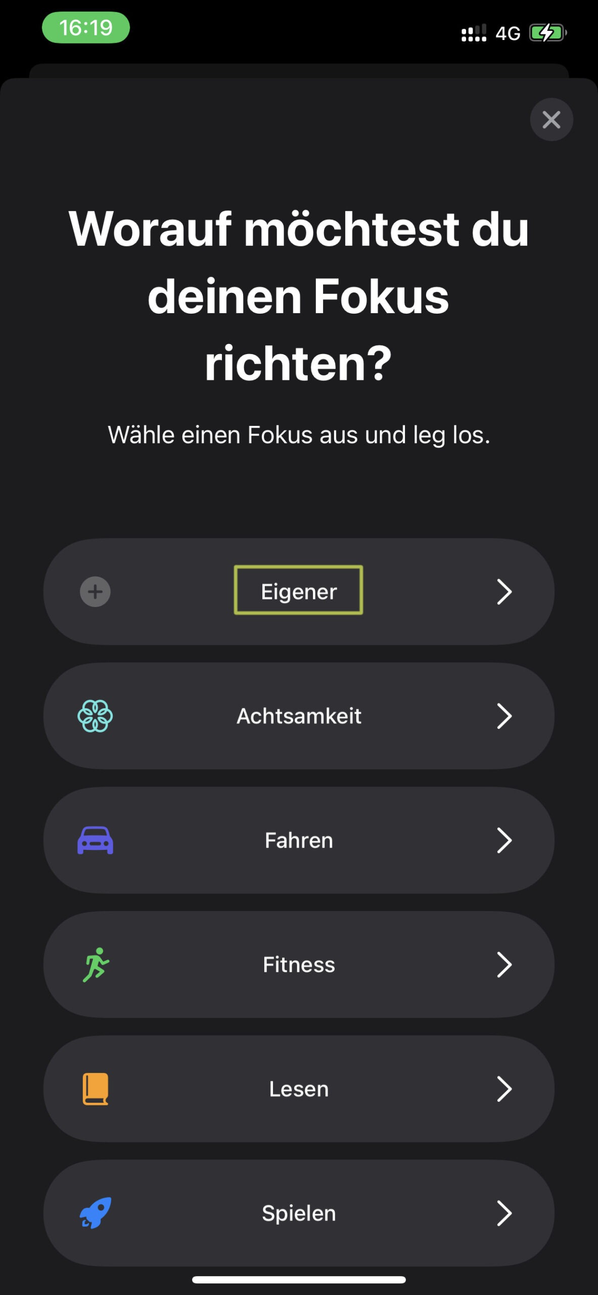 Ein Screenshot, der zeigt, wie in iOS ein eigener Fokus angelegt werden kann.