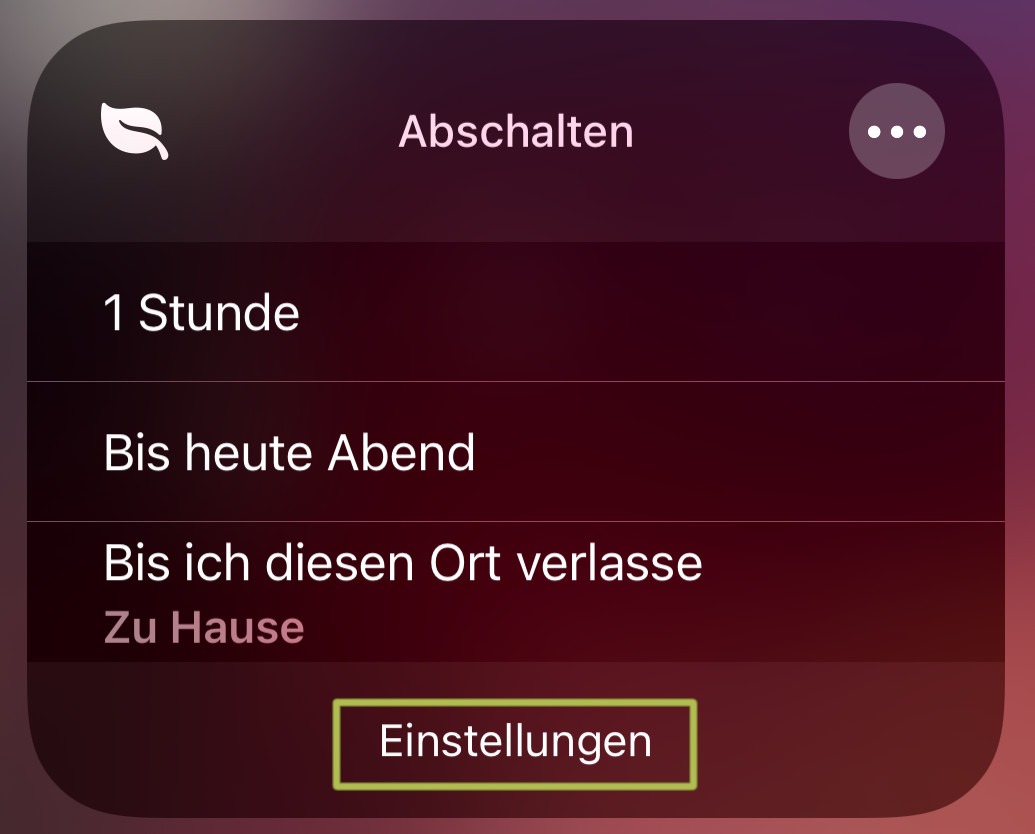 Ein Screenshot, der den neu erstellten Fokus zeigt, wie er im Kontrollzentrum zur Auswahl zur Verfügung steht.