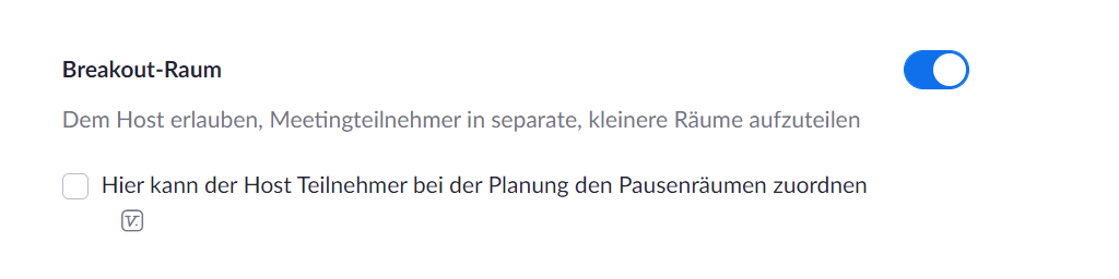 Screenshot, der die einfachen Einstellungen für einen Breakout-Raum in Zoom anzeigt.