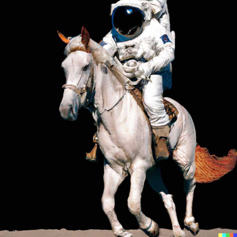 Ein von künstlicher Intelligenz erzeugtes Bild, das einen Astronauten auf einem Pferd zeigt.