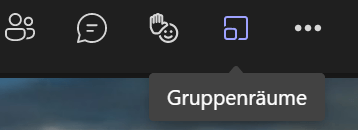 Screenshot der Microsoft Teams-Oberfläche, der die Schaltfläche zum Erstellen von Gruppenräumen während einer Besprechung zeigt.