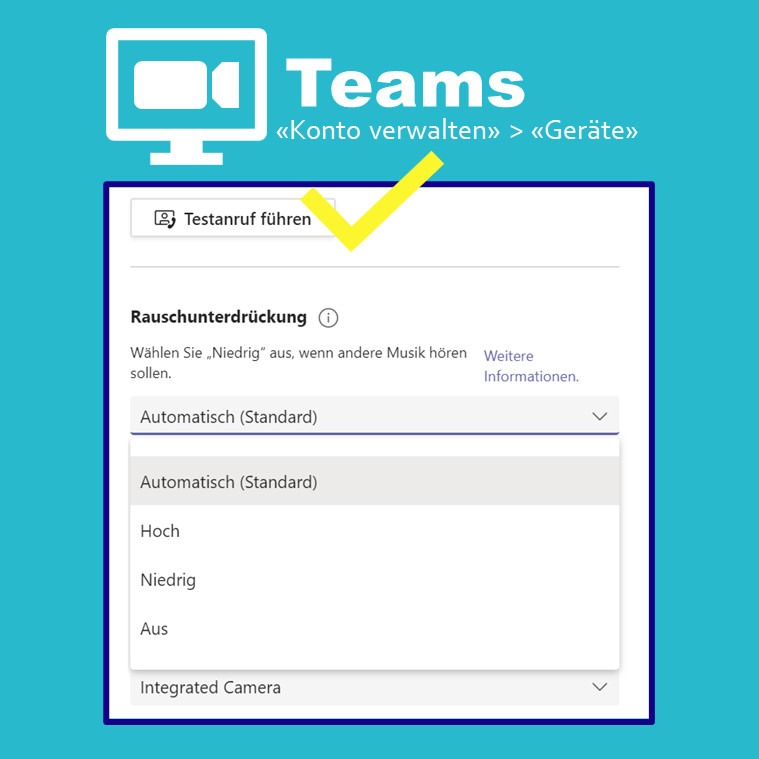 Infografik zu den Audioeinstellungen in Microsoft Teams.