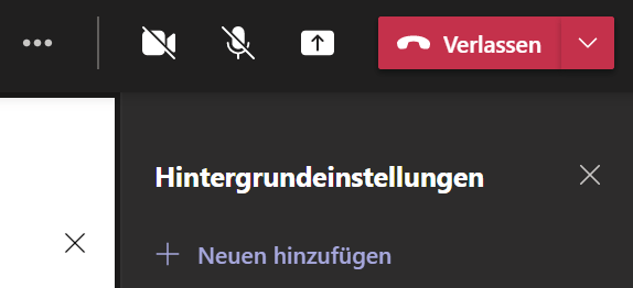 Screenshot der Schaltfläche zum Hinzufügen eines neuen Hintergrunds in Microsoft Teams. Die Benutzeroberfläche zeigt die Option, einen neuen Hintergrund auszuwählen oder hochzuladen, um das Videokonferenzen-Erlebnis anzupassen.