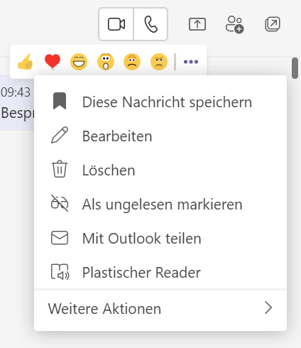 Screenshot, der die allgemeinen Einstellungen zu Nachrichten in Microsoft Teams zeigt.